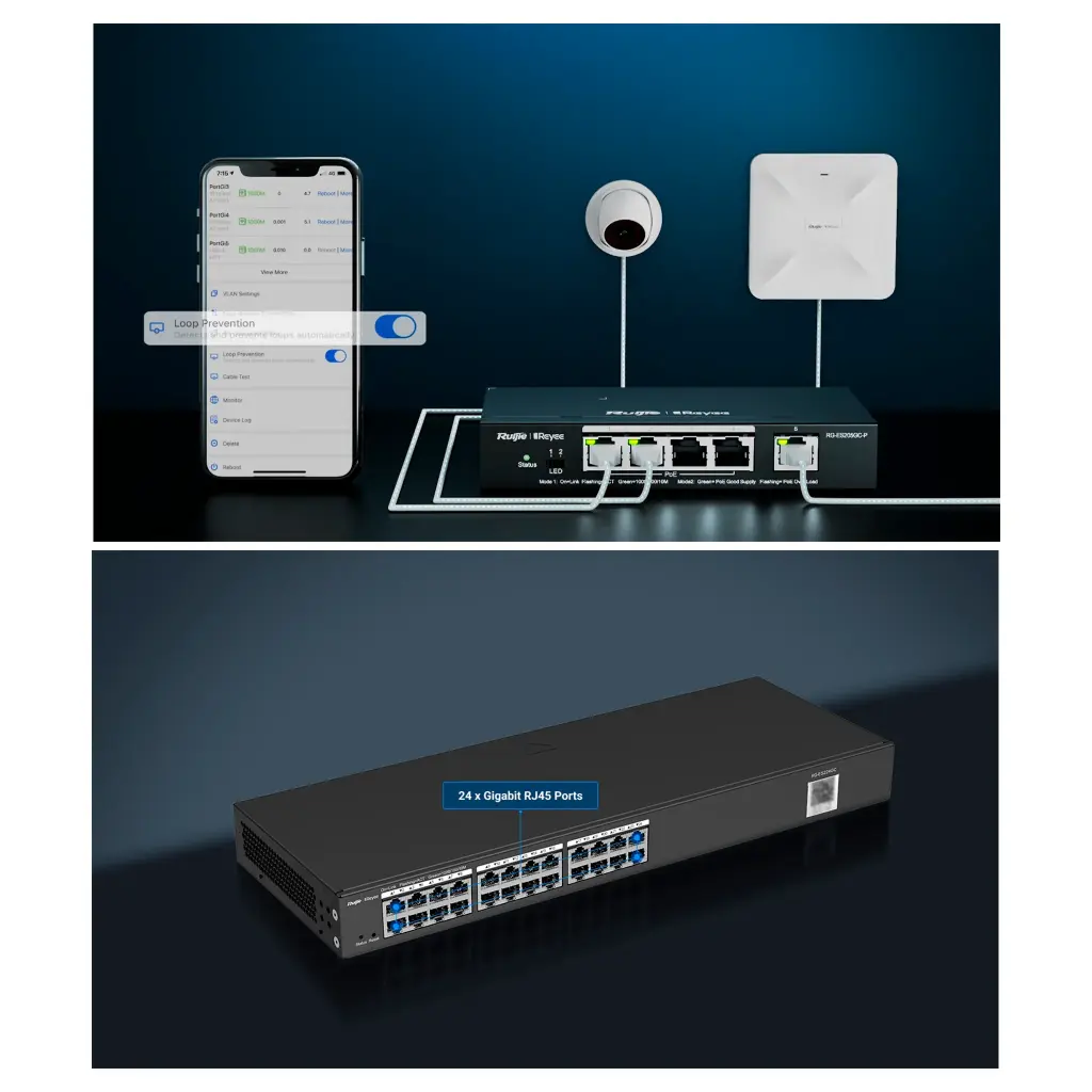 RG-ES224GC-V2 | Switch Administrable 24 puertos Gigabit, gestión gratuita desde la nube