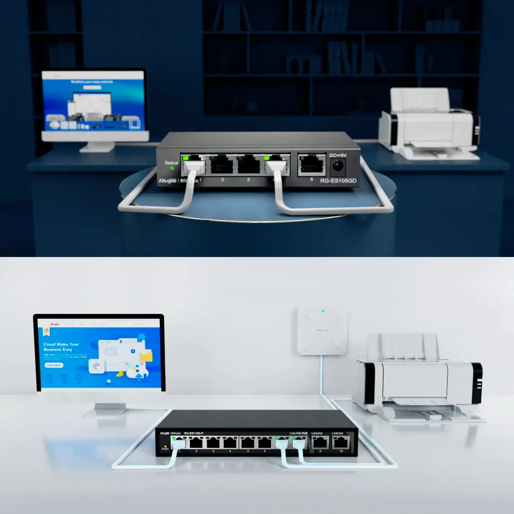 RG-ES105GD | SWITCH NO GESTIONADO SIN POE de 5 puertos 10/100/1000Mbps