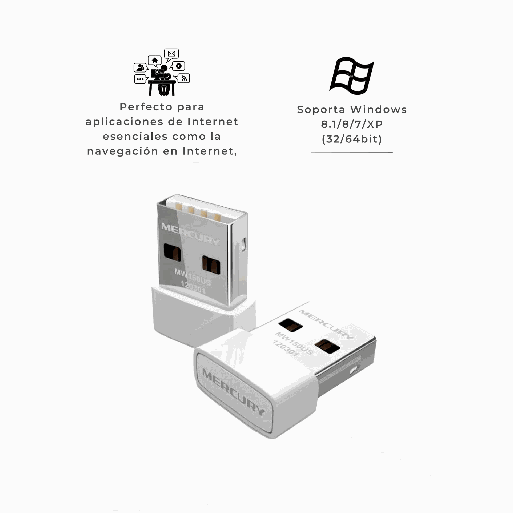 MW150US | ADAPTADOR NANO MERCUSYS USB 2.0 INALAMBRICO DE 150 MBPS