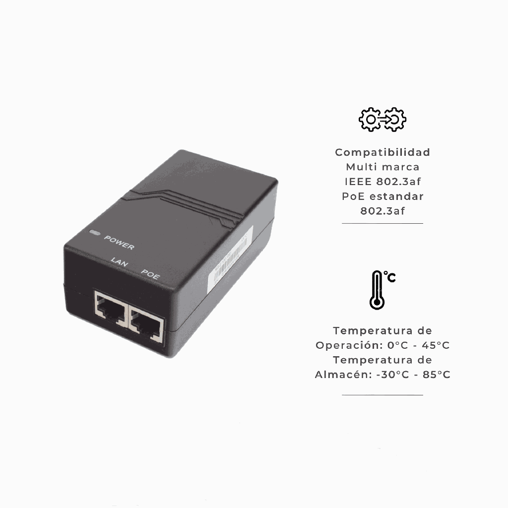 RGE120(GE) | INYECTOR POE ESTANDAR 8023 AF GIGABIT 53V 15W 