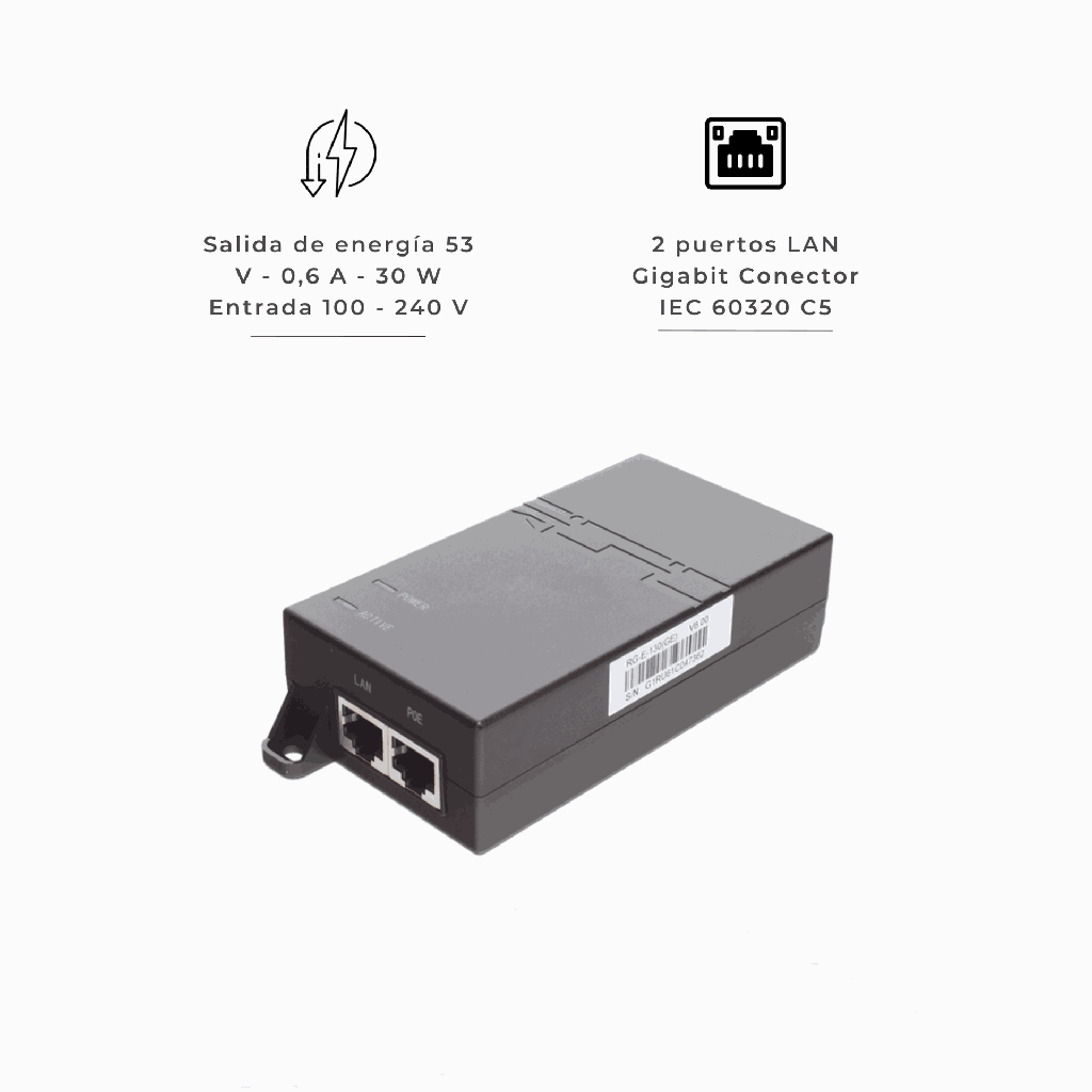 RGE130(GE) | INYECTOR POE ESTANDAR 8023 AT GIGABIT 53V 30W