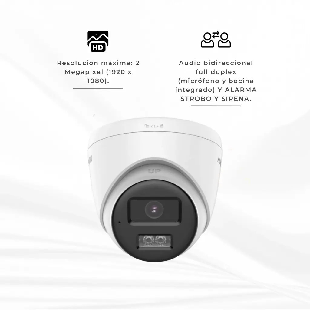 DS-2CE78D0T-LXTS | CAMARA DOMO 2MP CON AUDIO BIDERECCIONAL SIRENA Y LUZ ESTROBO