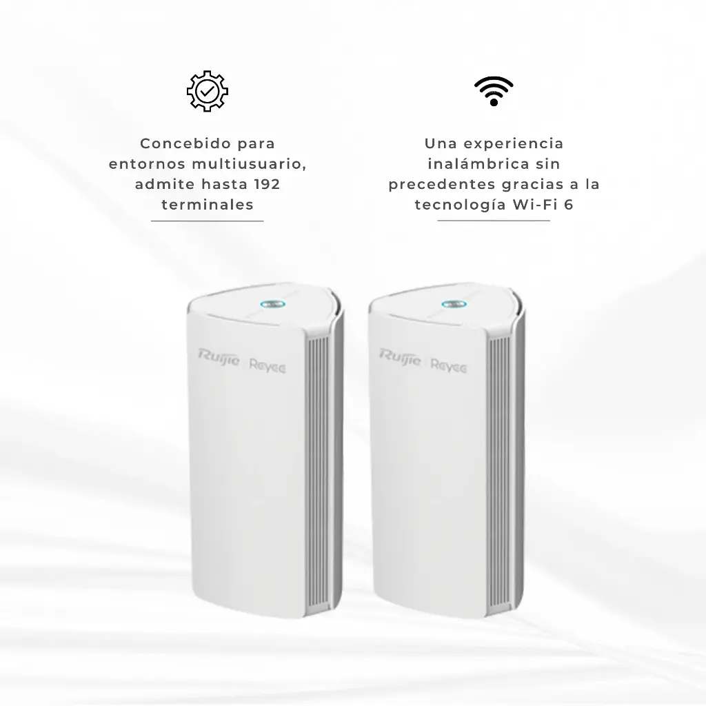 RG-M18(2PACK) | ROUTER HOGAR CONEXION WAN 1Gbps DOBLE BANDA MIMO 2X2 48 USUARIOS WIFI 6 PQTE 2 UND RUIJIE UNICO 