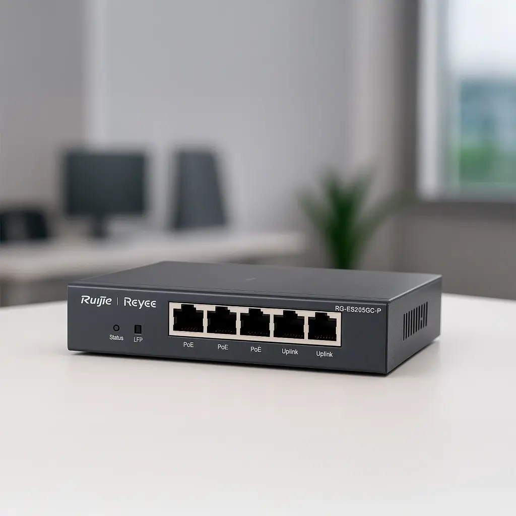 RG-ES205GC-P | Switch PoE Inteligente Administrable en la Nube de 5 Puertos Gigabit, 4 PoE+, 54W