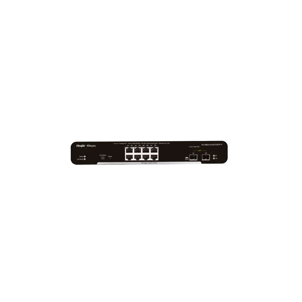 RG-NBS3100-8GT2SFP-P | Switch Reyee administrable de 8 Puertos GE PoE 802.3AF/AT, 2 Ranuras SFP, PS 125W