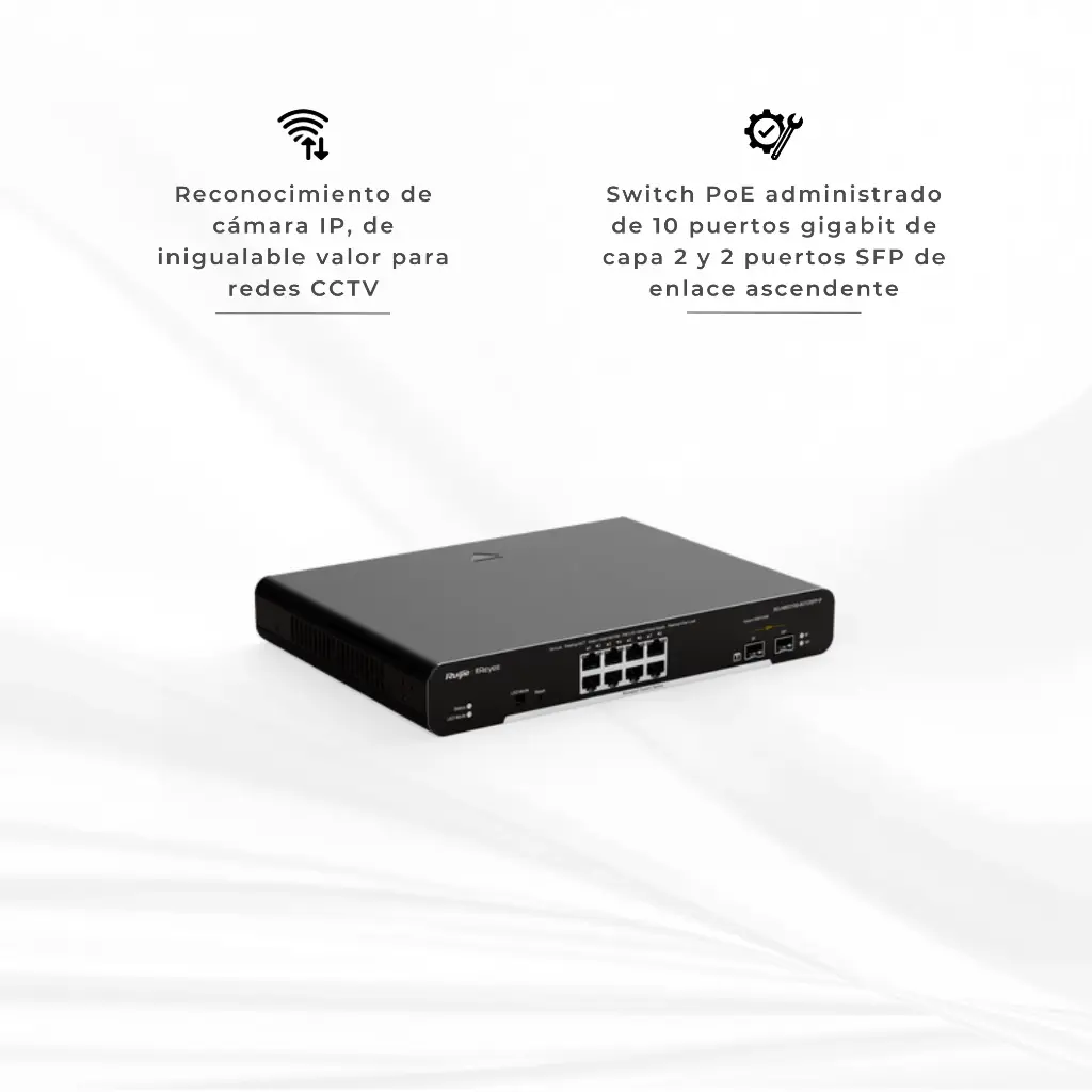 RG-NBS3100-8GT2SFP-P | Switch Reyee administrable de 8 Puertos GE PoE 802.3AF/AT, 2 Ranuras SFP, PS 125W