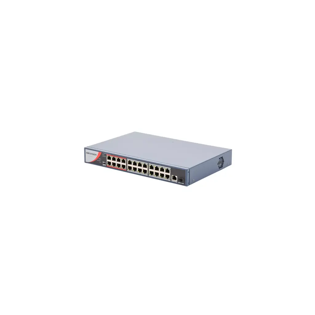DS-3E0326P-E/M(C)   Switch PoE+ / No Administrable / 24 Puertos 10/100 Mbps PoE+ / 1 Puerto Gigabit / PoE hasta 250 metros