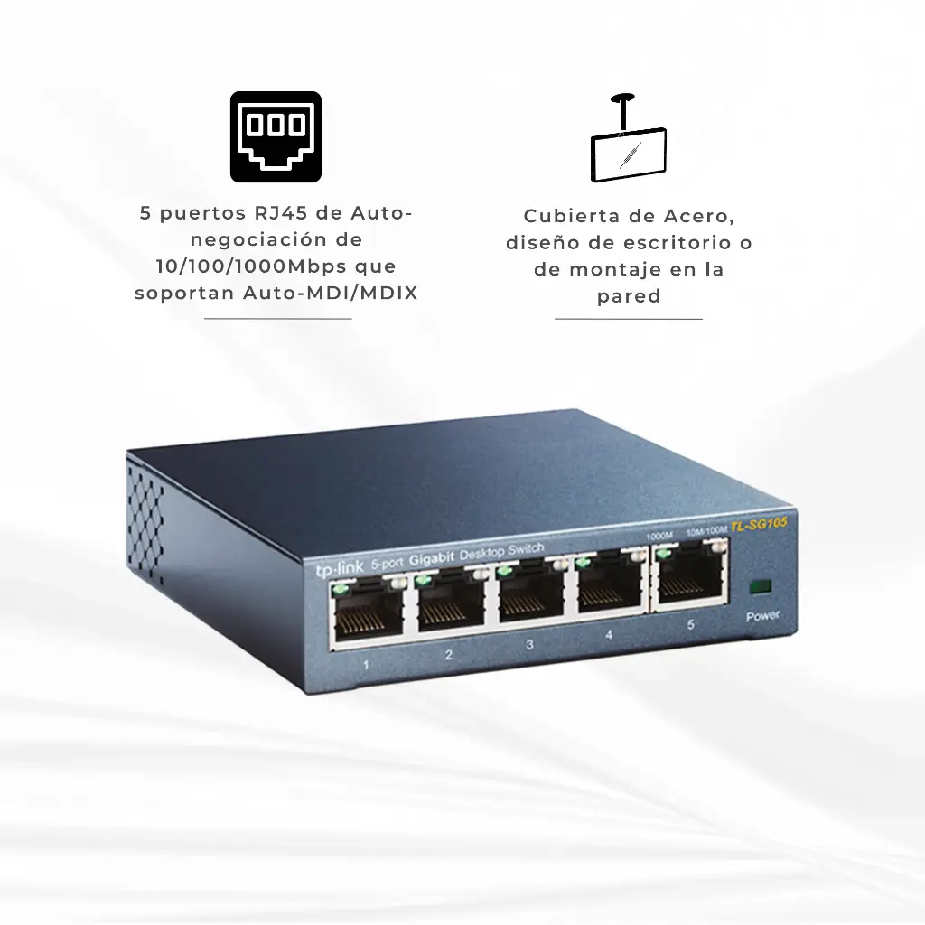 TL-SG105 | SWITCH TP LINK NO ADMINISTRABLE 5 PUERTOS DE 10/100/1000 MBPS
