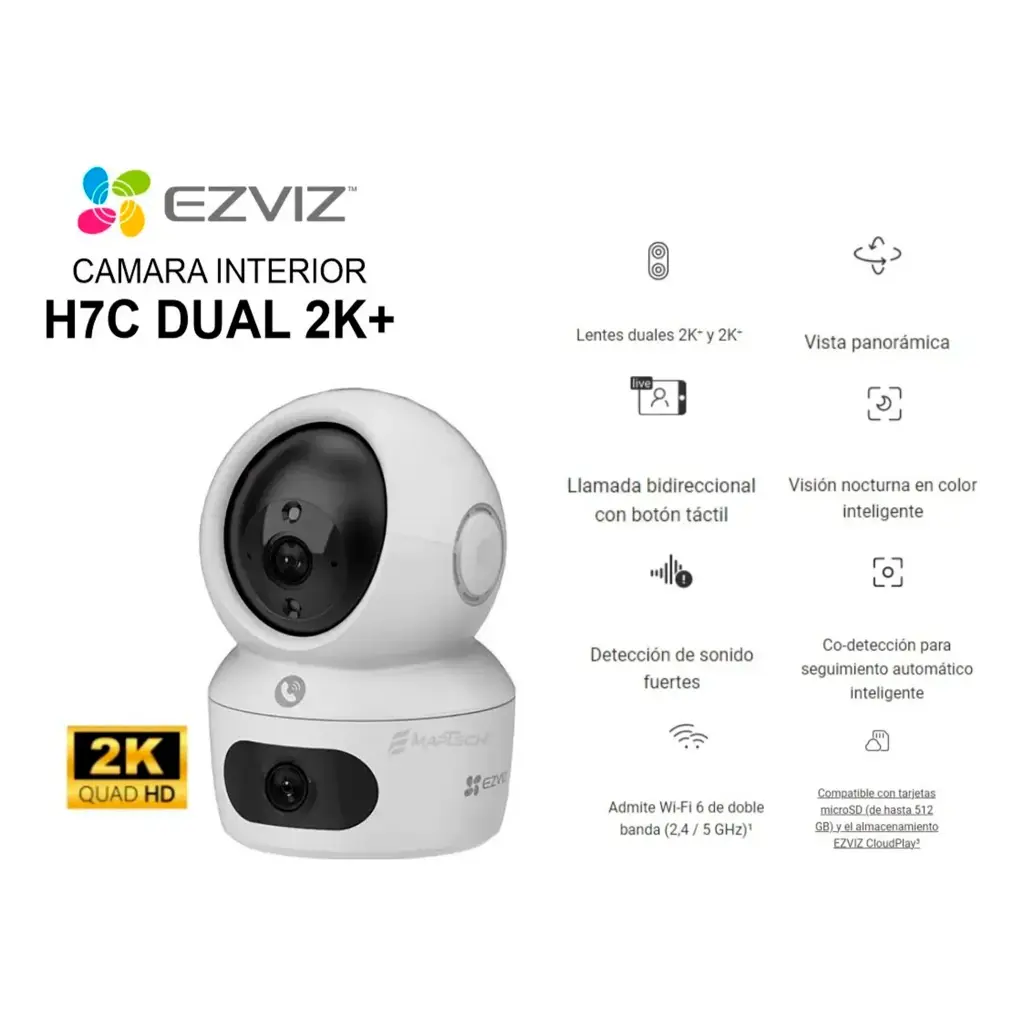 CS-TY7-R100-8G44WF   -  Dual 2K+ resolución Sensor de Imagen: CMOS de escaneo progresivo de 1/3” Velocidad de Obturación: Obturador auto adaptativo Lente Fija: 2.8 mm @ F1.6, ángulo de visión: 108° (diagonal), 92° (horizontal), 50° (vertical) Lente PT: 6 mm @ F1.6, ángulo de visión: 60° (diagonal), 51° (horizontal), 28° (vertical) Montura del Lente: M12 Día y Noche: Filtro de paso infrarrojo con cambio automático Reducción de Ruido (DNR): Reducción digital de ruido 3D Rango Dinámico Amplio (WDR): Rango dinámico amplio digita)