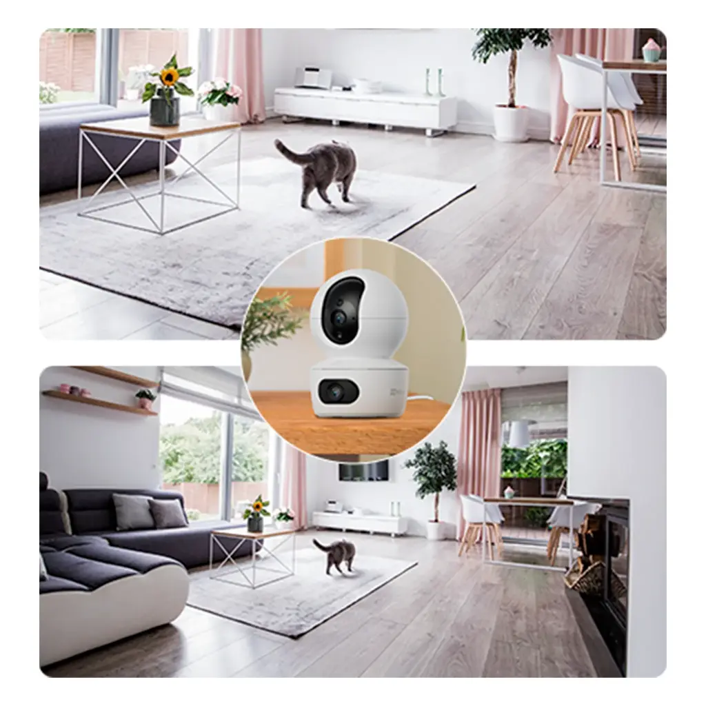 CS-TY7-R100-8G44WF   -  Dual 2K+ resolución Sensor de Imagen: CMOS de escaneo progresivo de 1/3” Velocidad de Obturación: Obturador auto adaptativo Lente Fija: 2.8 mm @ F1.6, ángulo de visión: 108° (diagonal), 92° (horizontal), 50° (vertical) Lente PT: 6 mm @ F1.6, ángulo de visión: 60° (diagonal), 51° (horizontal), 28° (vertical) Montura del Lente: M12 Día y Noche: Filtro de paso infrarrojo con cambio automático Reducción de Ruido (DNR): Reducción digital de ruido 3D Rango Dinámico Amplio (WDR): Rango dinámico amplio digita)