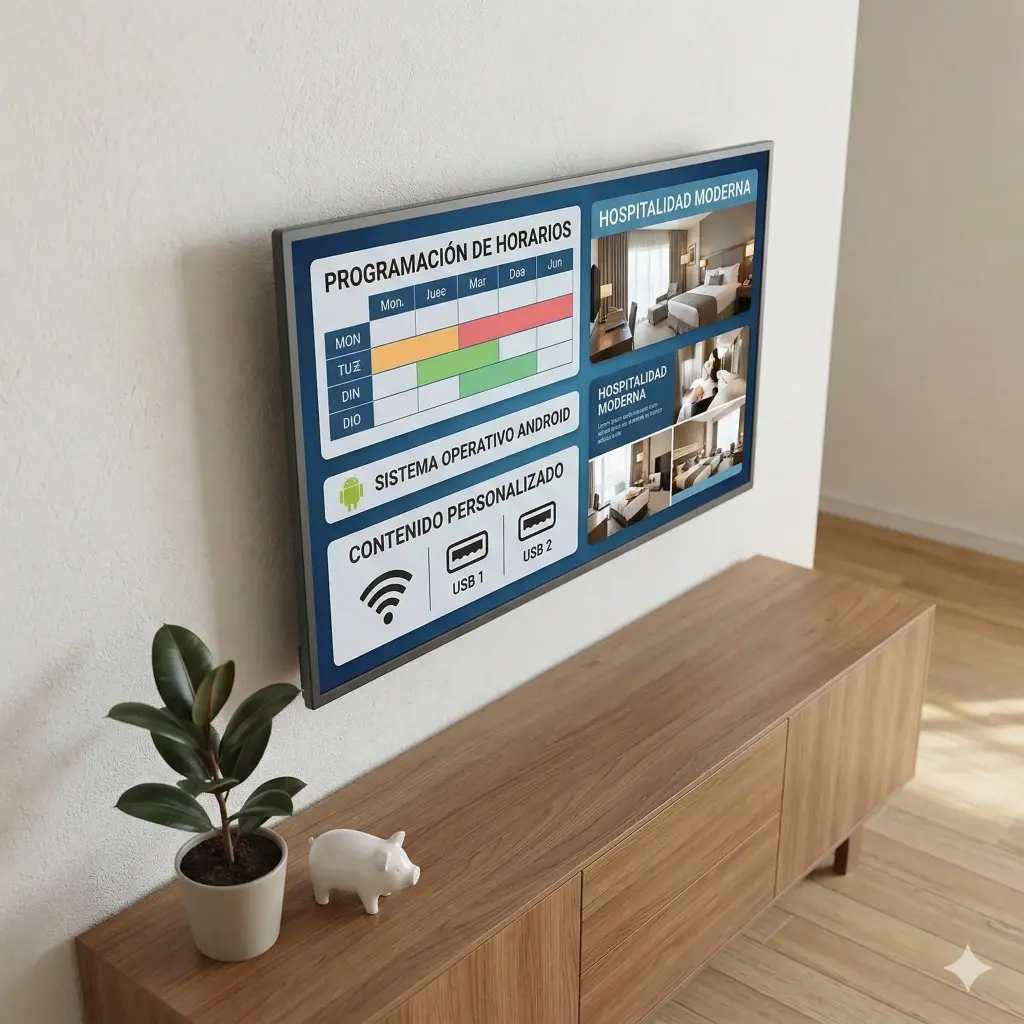 DS-D6043UN-B | Pantalla LED de 43" para Publicidad Digital / SLIM / Programación de Horarios / Contenido Personalizado / Sistema Operativo Android / 2 Entradas USB / WiFi