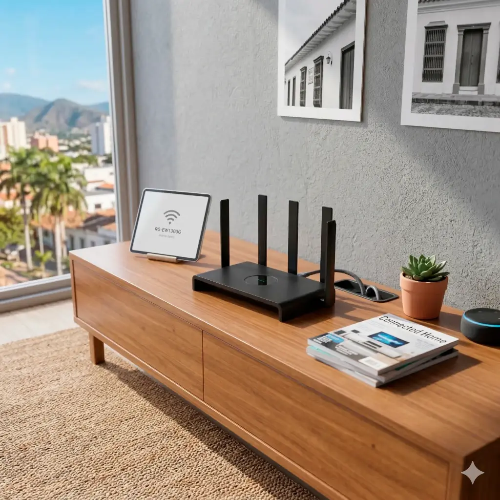 RG-EW1300G | Router Mesh Gigabit de Doble Banda Wi-Fi 5 de 1300M, Wave 2, 5 Antenas Omnidireccionales y Plegables Proporcionando Señales Wi-Fi Fuertes